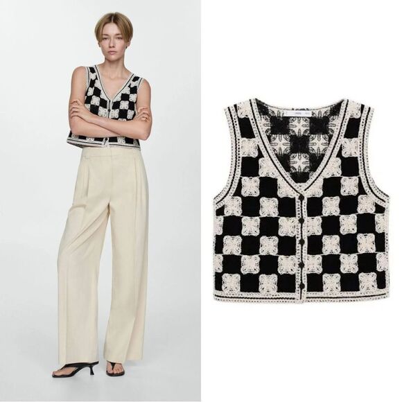 NEW Mango Combined Crochet Vest Jacket - Picture 1 of 11